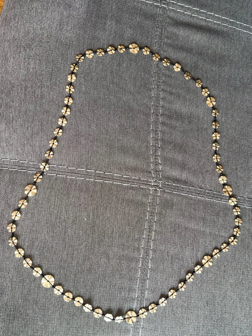 BOHO Necklace Black Cord Matte Gold Tone Textured Discs